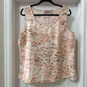 Chicos Sleeveless 100% Linen Tank‎ Top Peach Beige Cream Size XL